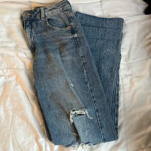 garage 90s straight leg distressed midwash denim jeans